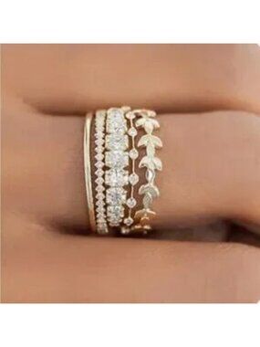 Gold 14k Gold Plated 5pc Cubic Zirconia Ring Set